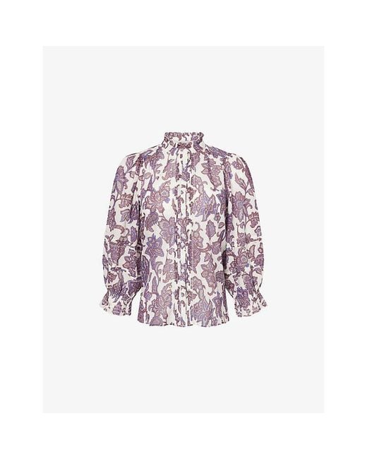 ME+EM Purple Ornate Lace Floral Print Cotton Top