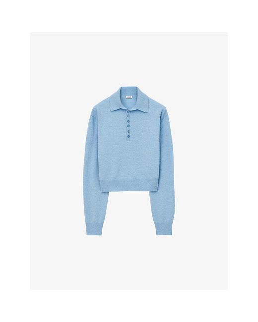 Loewe Blue Cropped Polo-neck Cashmere Jumper