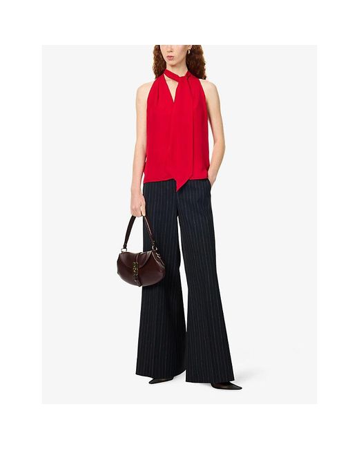 ME+EM Red V-Neck Neck-Tie Silk Camisole Top