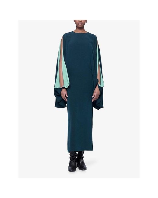 eem Blue Cut-Out Contrast-Sleeve Woven Kaftan Dress
