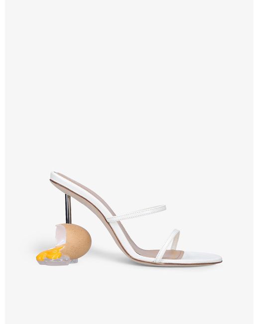 Loewe Broken Egg Leather Heeled Sandals in White | Lyst