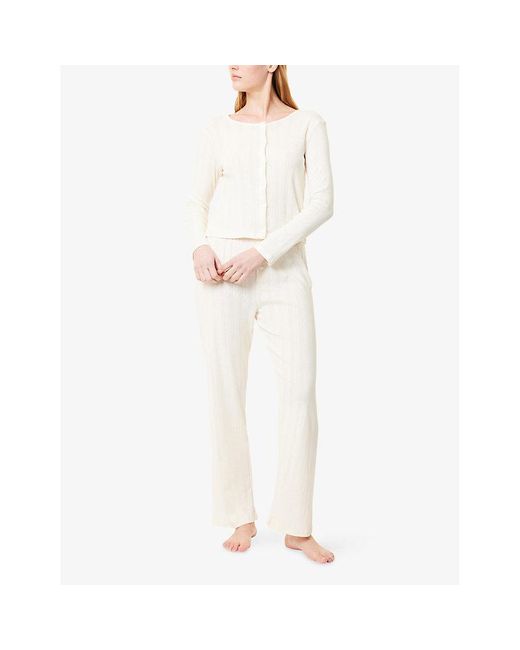 THE NAP CO White Pointelle Open-Work Cotton-Jersey Pyjama Set
