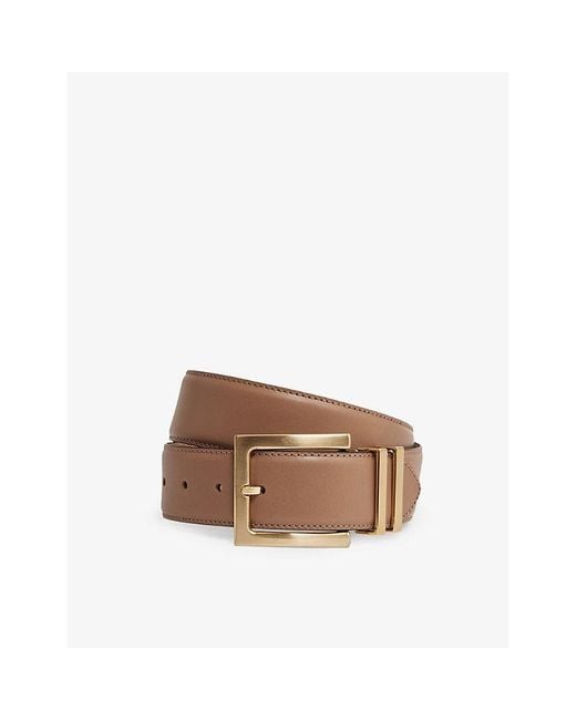 Reiss Brown Brompton Square-Buckle Leather Belt
