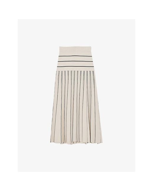 Reiss Natural Alice Stripe Pleated Knitted Midi Skirt