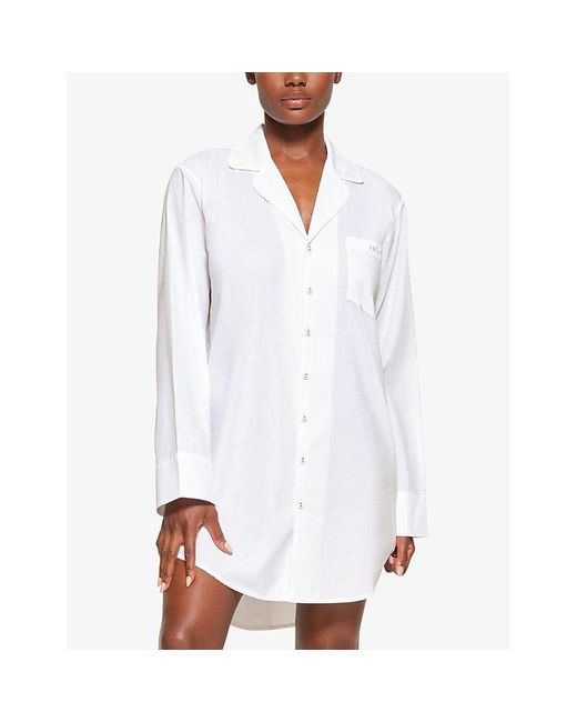 Skims White Spa Button-down Long-sleeved Cotton-poplin Nightdres