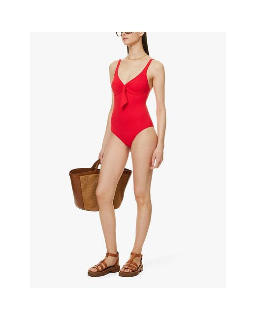 Melissa Odabash Red Lisbon Bow-Embellished Swimsuit