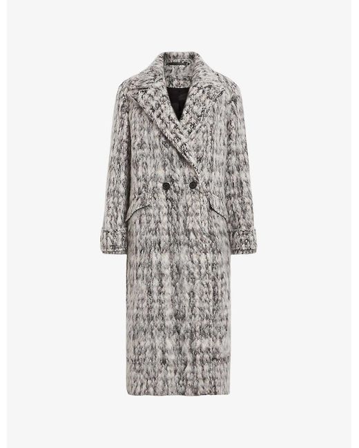 AllSaints White Mabel Relaxed-fit Double-breasted Recycled Wool-blend Coat