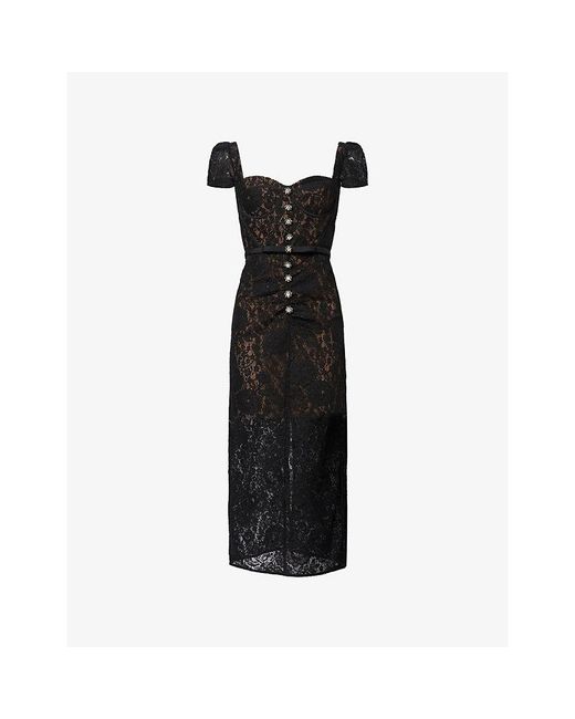 Self-Portrait Sweetheart Lace Cotton-Blend Midi Dress in Black | Lyst