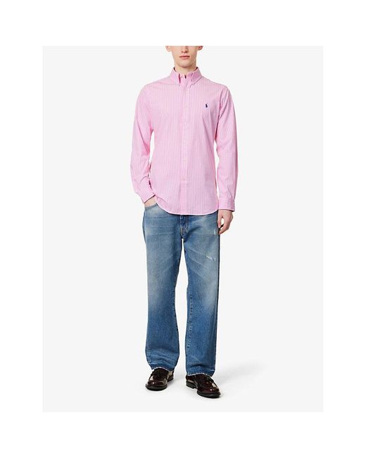 Polo Ralph Lauren Pink Logo-embroidered Striped Stretch-cotton Shirt for men