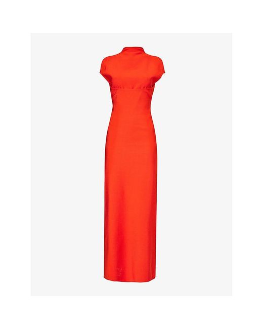 Alaïa Red High-neck Slim-fit Stretch-knit Maxi Dress