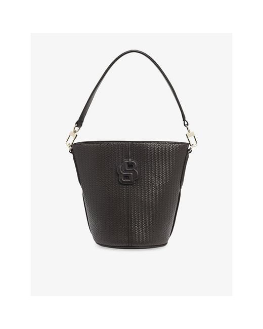 Boss Black Logo-Appliqué Faux-Leather Bucket Bag