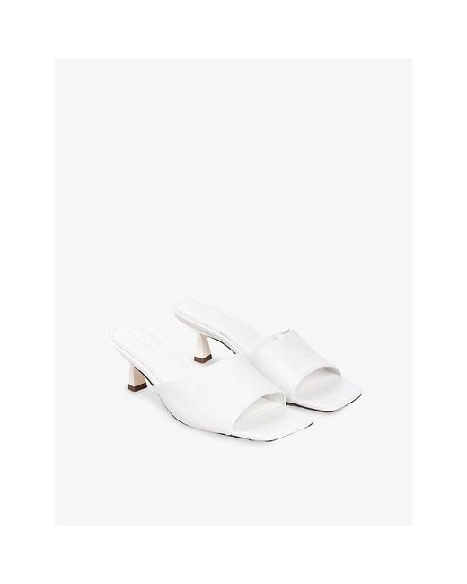 Sandro White Square-Toe Leather Heeled Mules