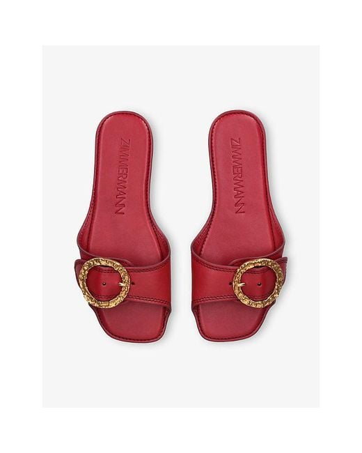 Zimmermann Red Solena Flat Leather Slides