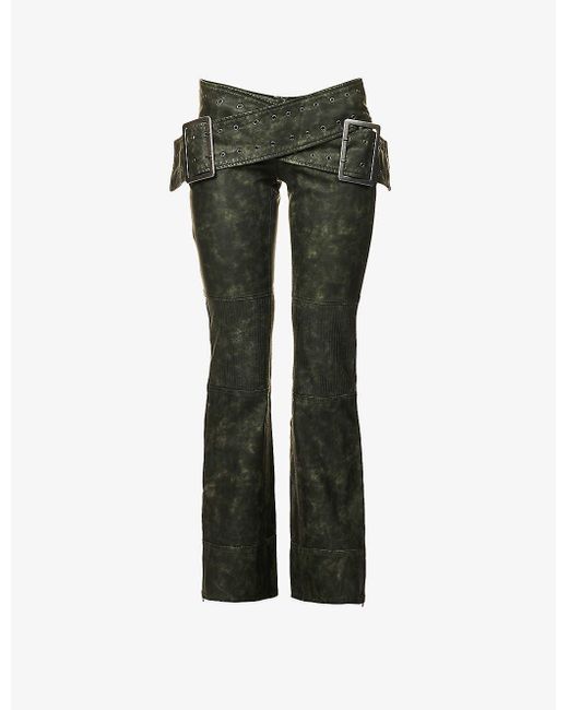 Jaded London Green Assassin Double-buckle Bootcut-leg Low-rise Faux-leather Trousers