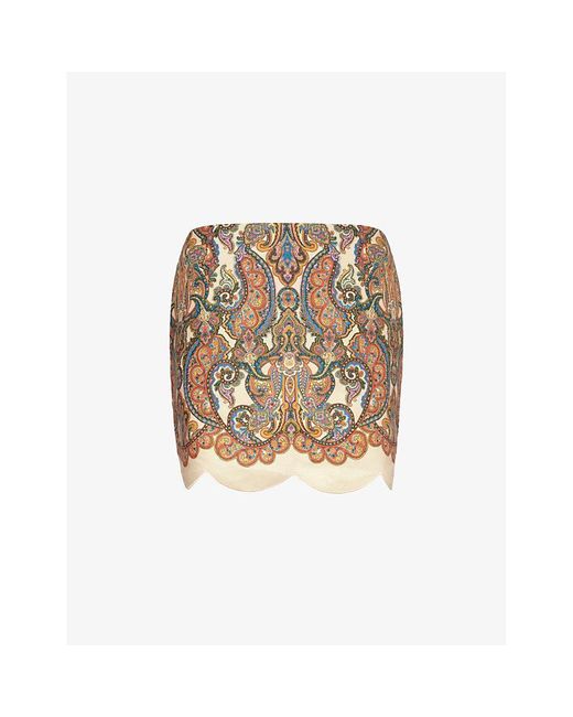 Zimmermann Natural Ottie Paisley-print Linen Mini Skirt