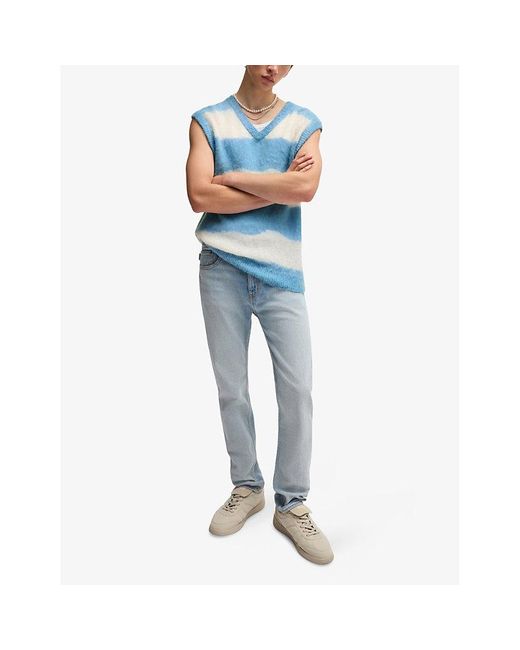 HUGO Blue Striped V-Neck Knitted Vest for men