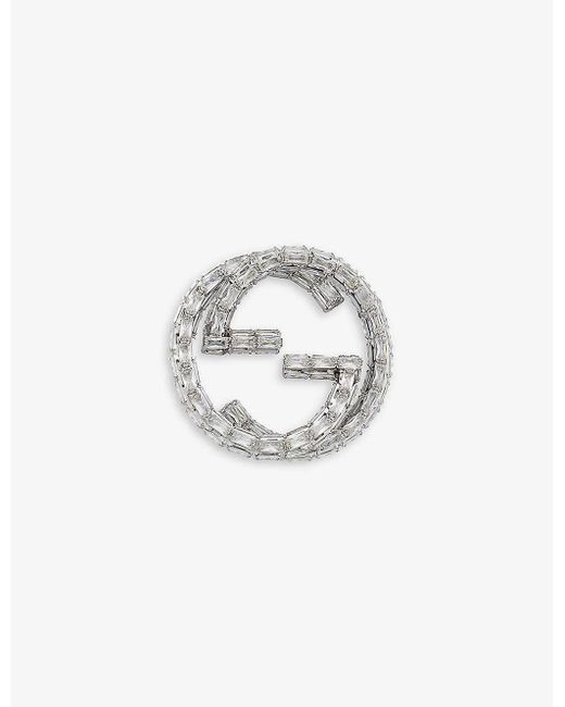 Gucci White Crystal-embellished Palladium-toned Brooch