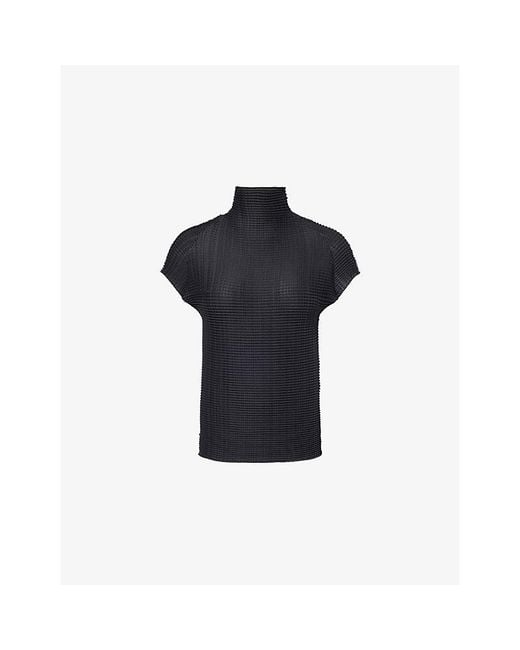 Issey Miyake Blue High-Neck Pleats Knitted Shirt