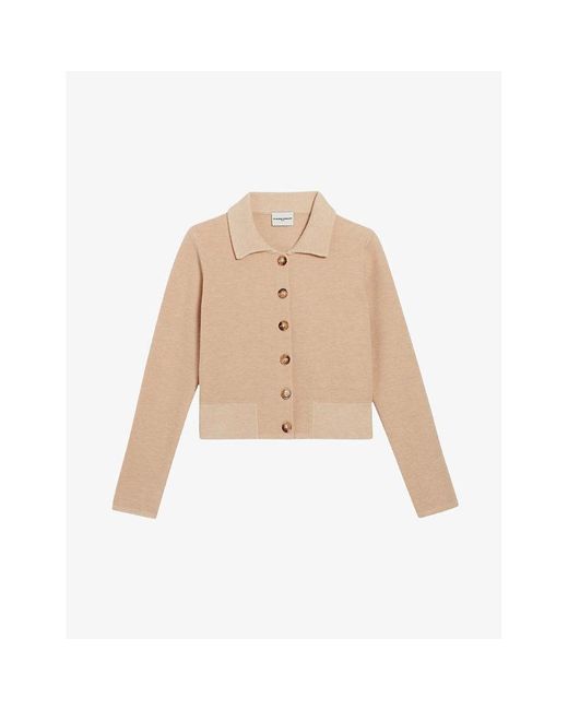 Claudie Pierlot Natural Collared Long-sleeve Knitted Cardigan