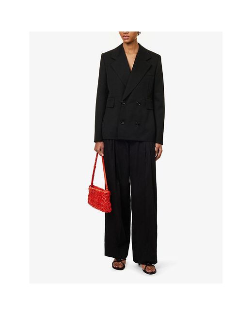 Bottega Veneta Black Pleated Wide-leg High-rise Cotton-blend Trousers