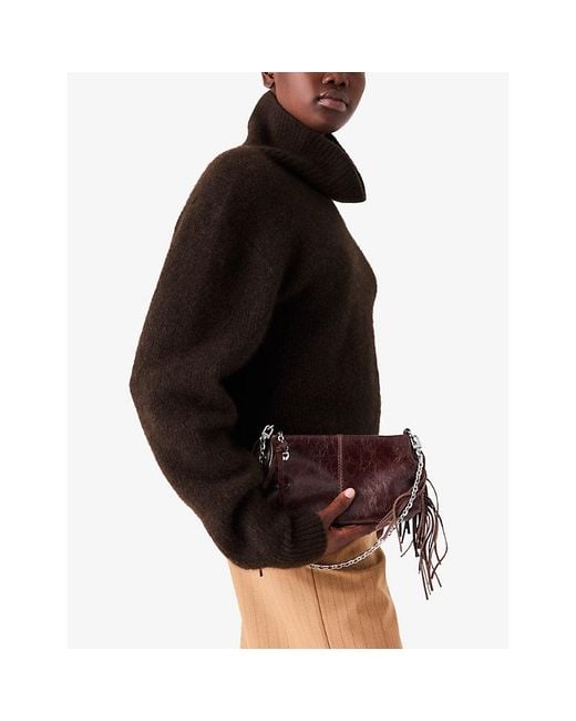 Maje Brown Miss M Patent-Leather Clutch