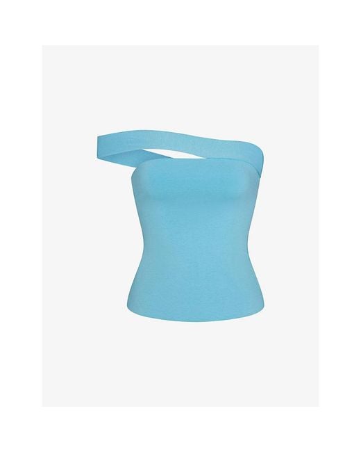 Skims Blue Asymmetric Off-The-Shoulder Stretch-Cotton Jersey Top