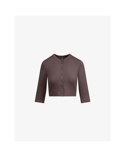 Skims Purple Smooth Lounge Cropped Stretch-Modal Cardigan