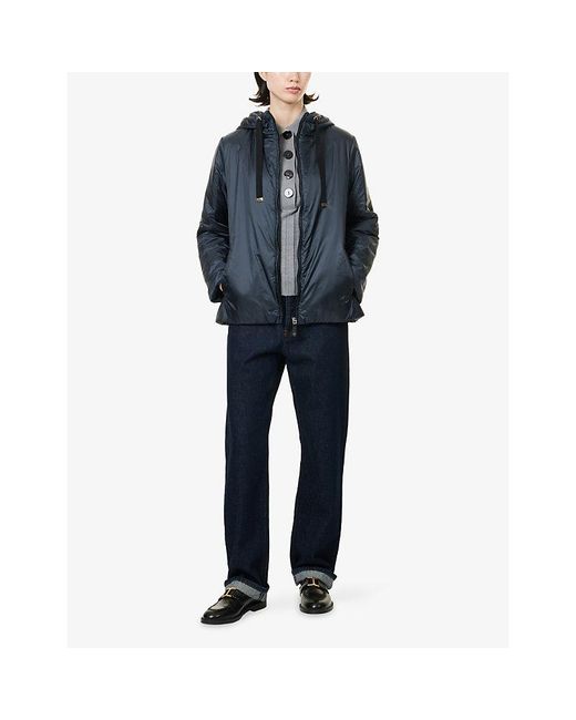 Max Mara Blue Hooded Water-Repellent Canvas Jacket