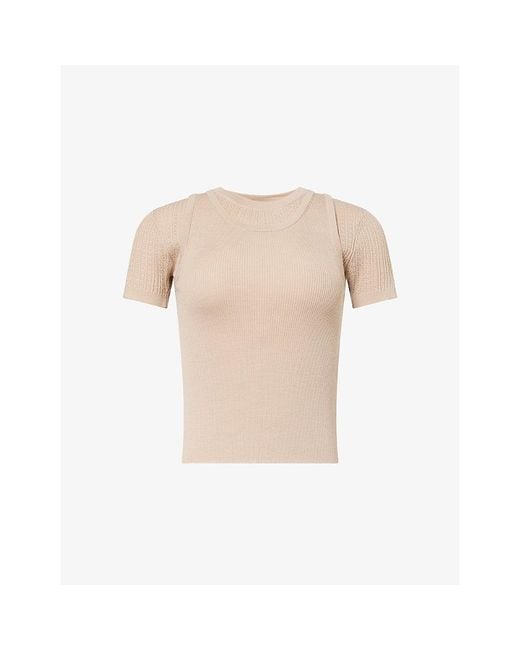 Acne Natural Layered Rib-Knit Wool-Blend Top