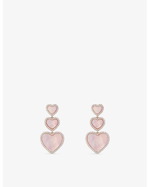 Apm Monaco White Eternelle Pink Nacre, Cubic-zirconia Heart 18ct Gold-plated Earrings