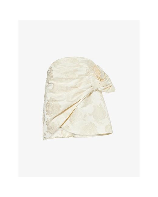 Simone Rocha White Floral-Jacquard Bandeau Satin Top