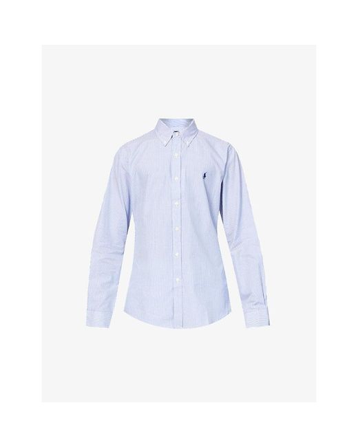 Polo Ralph Lauren Blue Long-Sleeved Logo-Embroidered Slim-Fit Stretch Cotton-Poplin Shirt for men