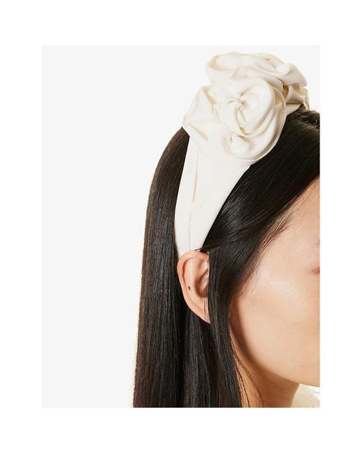 Jennifer Behr White Triple Rosette Brand-patch Silk Headband