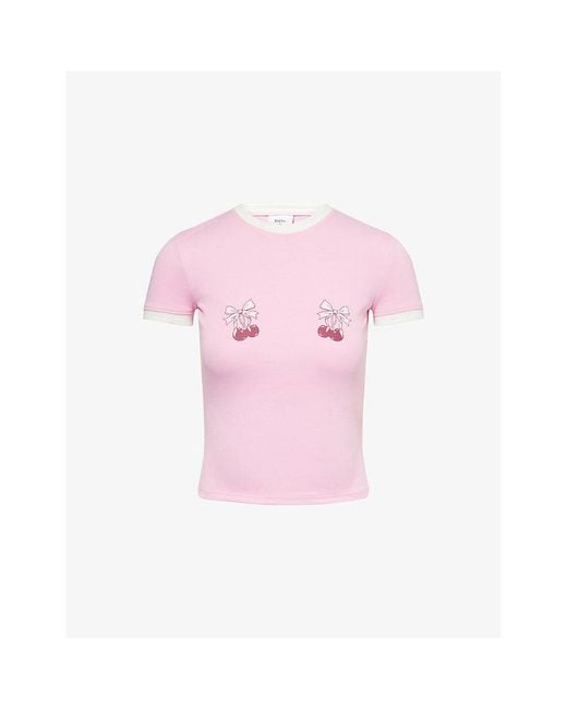 BO+TEE Pink Printed Round-Neck Cotton-Jersey T-Shirt