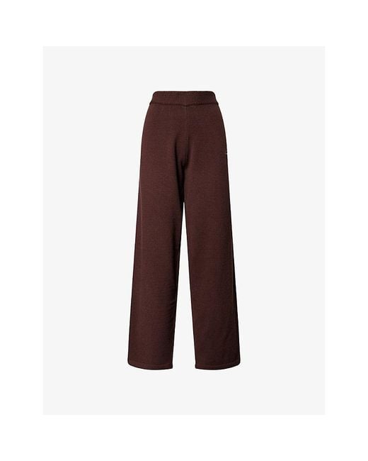 Ru & Rocka Brown Oversized Brand-Embroidered Knitted Jogging Bottoms