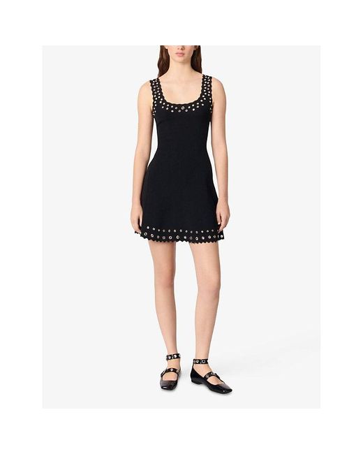 Black Eyelet Embroidered Layered Ruffle Smocked Sleeveless Mini Dress