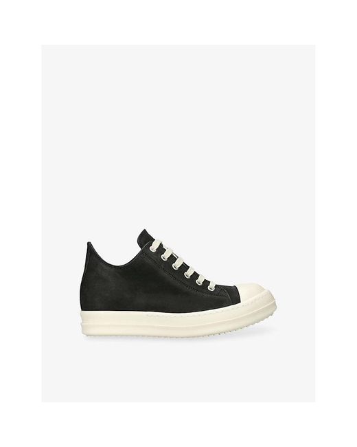 Rick Owens Black Low Lace-Up Leather Trainers