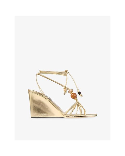 Jimmy Choo Lova 85 Beaded Metallic Leather Wedge Heels