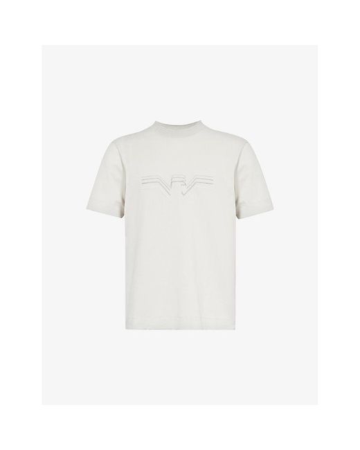Emporio Armani White Logo-embroidered Cotton-jersey T-shirt for men