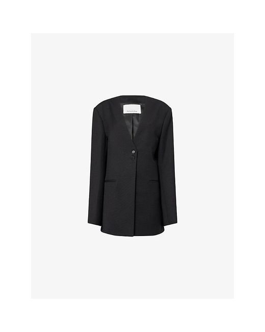 Frankie Shop Black Winsen Collarless Wool-Blend Blazer