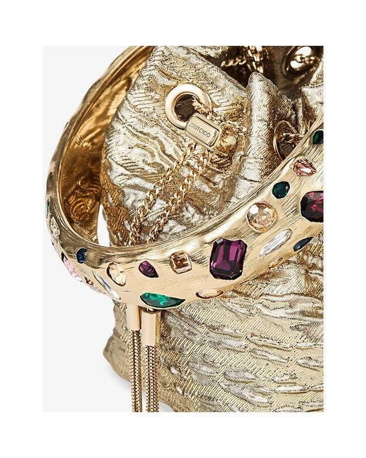 Jimmy Choo Natural Bon Bon Textured Metallic Woven Bucket Bag