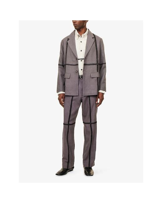 Kartik Research Gray Wrinkled Contrast-Embroidered Cotton Jacket for men