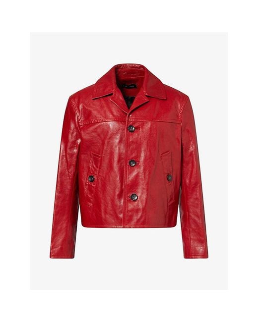 Wales Bonner Red Kamala Leather Jacket for men