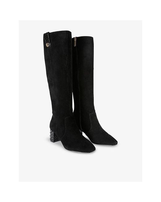 Kurt Geiger Black Chelsea Trim Heeled Suede Knee-High Boots