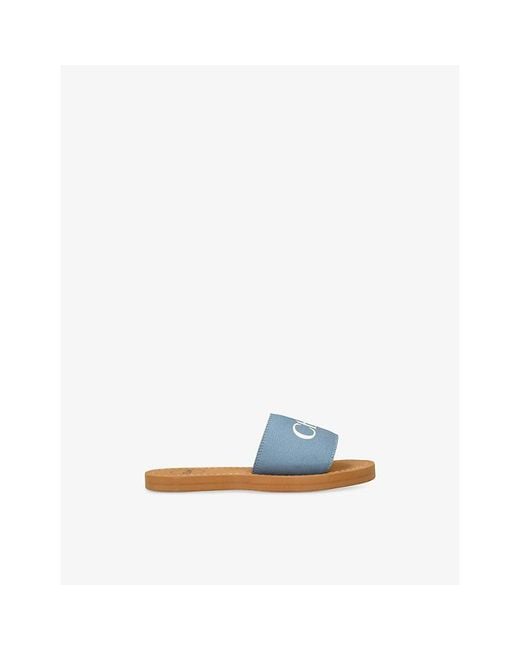 Chloé Blue Logo-Print Woven Slides