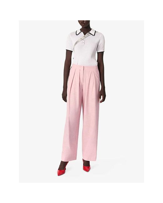 Maje Pink Wide-Leg Mid-Rise Stretch-Woven Trousers