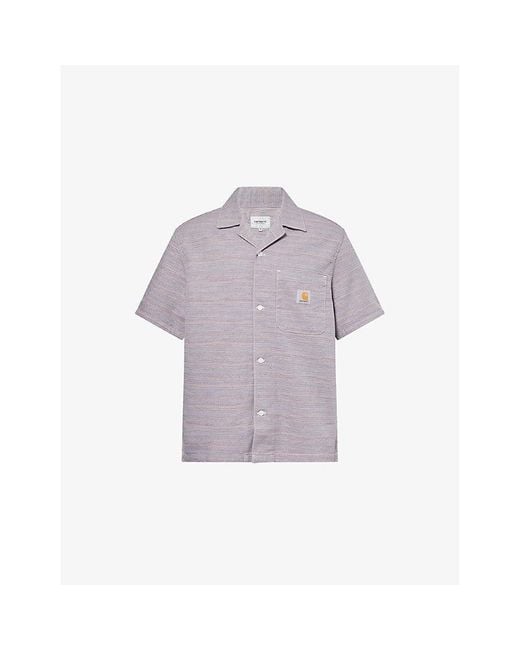 Carhartt Purple Gellar Striped Short-Sleeve Cotton Shirt for men