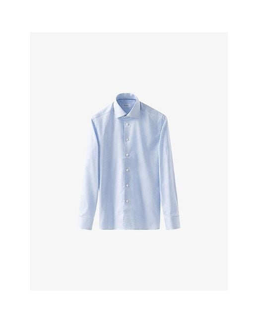 Eton of Sweden Blue Business Fine Striped Signature Contemporary-Fit Cotton-Twill Shirt for men