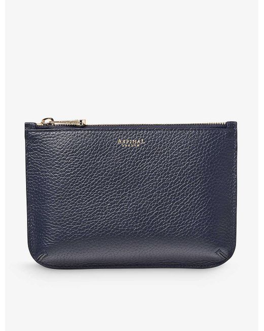 Aspinal Blue Ella Medium Logo-print Grained-leather Pouch for men