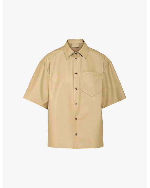Prada Natural Short-sleeved Spread-collar Boxy-fit Leather Shirt for men